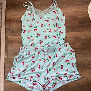 Cherry Print Women's Sleepwear Set - Blue